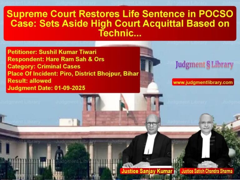 Supreme Court Restores Life Sentence in POCSO Case: Sets Aside High Court Acquittal Based on Technical Grounds image for SC Judgment dated 01-09-2025 in the case of Sushil Kumar Tiwari vs Hare Ram Sah & Ors