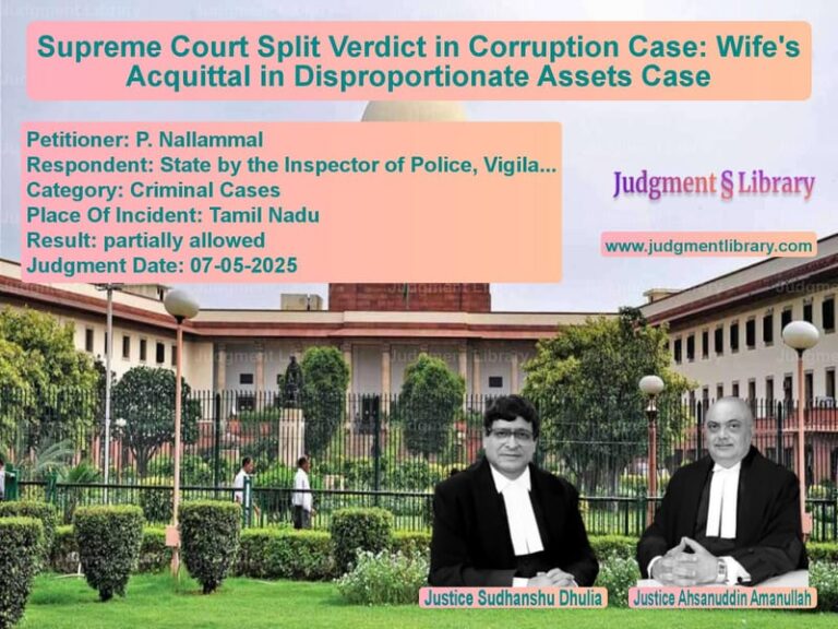 Supreme Court Split Verdict in Corruption Case: Wife's Acquittal in Disproportionate Assets Case image for SC Judgment dated 07-05-2025 in the case of P. Nallammal vs State by the Inspector of Poli