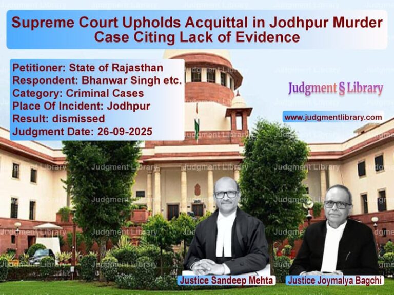 Supreme Court Upholds Acquittal in Jodhpur Murder Case Citing Lack of Evidence image for SC Judgment dated 26-09-2025 in the case of State of Rajasthan vs Bhanwar Singh etc.