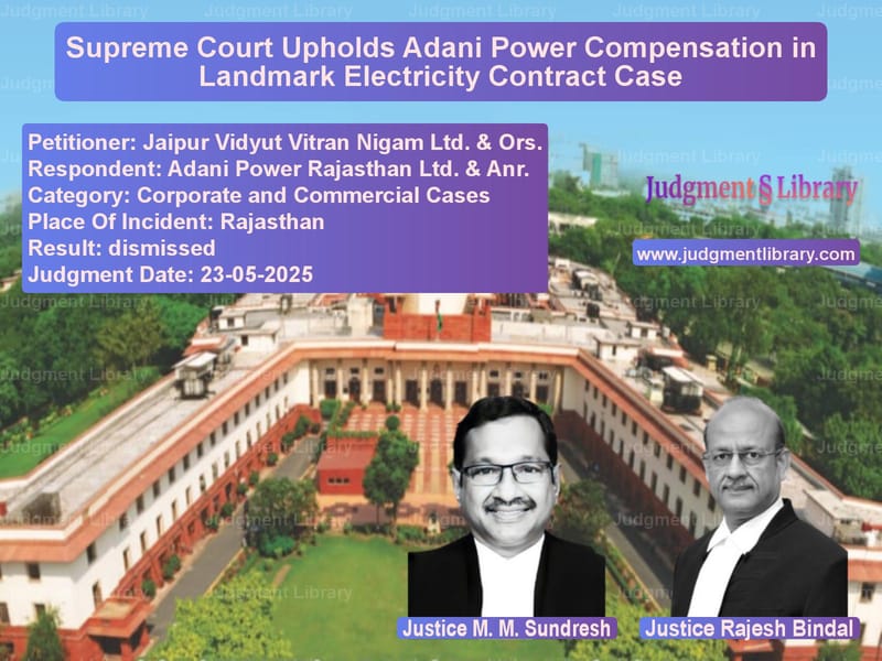 Supreme Court Upholds Adani Power Compensation in Landmark Electricity Contract Case image for SC Judgment dated 23-05-2025 in the case of Jaipur Vidyut Vitran Nigam Ltd vs Adani Power Rajasthan Ltd. & A