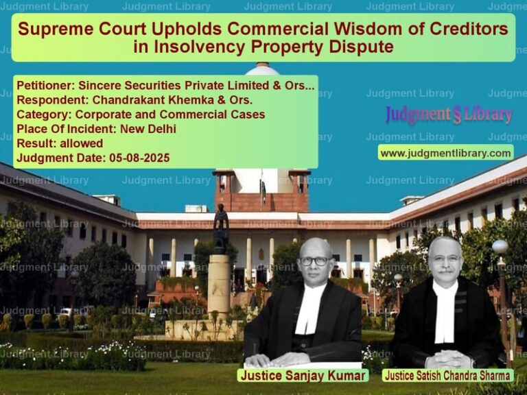 Supreme Court Upholds Commercial Wisdom of Creditors in Insolvency Property Dispute image for SC Judgment dated 05-08-2025 in the case of Sincere Securities Private Lim vs Chandrakant Khemka & Ors.