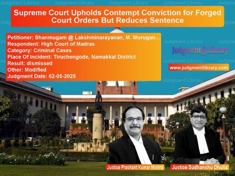 Supreme Court Upholds Contempt Conviction for Forged Court Orders But Reduces Sentence image for SC Judgment dated 02-05-2025 in the case of Shanmugam @ Lakshminarayanan, vs High Court of Madras