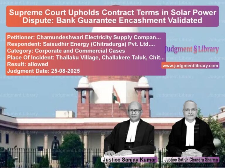 Supreme Court Upholds Contract Terms in Solar Power Dispute: Bank Guarantee Encashment Validated image for SC Judgment dated 25-08-2025 in the case of Chamundeshwari Electricity Sup vs Saisudhir Energy (Chitradurga)