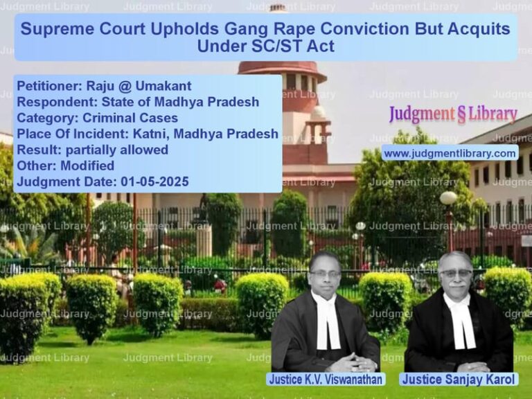 Supreme Court Upholds Gang Rape Conviction But Acquits Under SC/ST Act image for SC Judgment dated 01-05-2025 in the case of Raju @ Umakant vs State of Madhya Pradesh