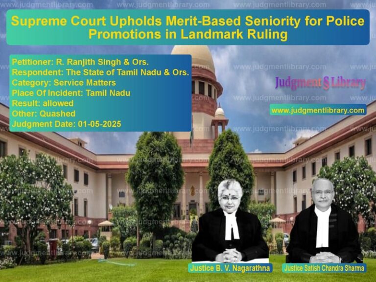 Supreme Court Upholds Merit-Based Seniority for Police Promotions in Landmark Ruling image for SC Judgment dated 01-05-2025 in the case of R. Ranjith Singh & Ors. vs The State of Tamil Nadu & Ors.