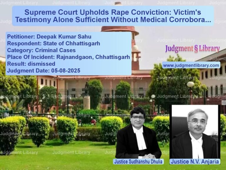 Supreme Court Upholds Rape Conviction: Victim's Testimony Alone Sufficient Without Medical Corroboration image for SC Judgment dated 05-08-2025 in the case of Deepak Kumar Sahu vs State of Chhattisgarh