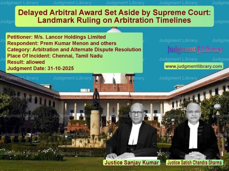 Delayed Arbitral Award Set Aside by Supreme Court: Landmark Ruling on Arbitration Timelines image for SC Judgment dated 31-10-2025 in the case of M/s. Lancor Holdings Limited vs Prem Kumar Menon and others
