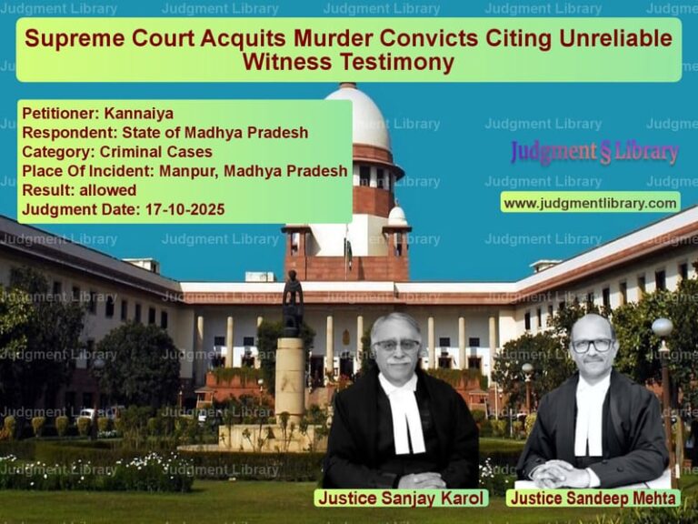 Supreme Court Acquits Murder Convicts Citing Unreliable Witness Testimony image for SC Judgment dated 17-10-2025 in the case of Kannaiya vs State of Madhya Pradesh