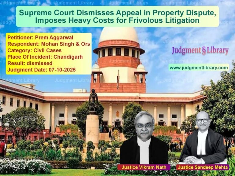 Supreme Court Dismisses Appeal in Property Dispute, Imposes Heavy Costs for Frivolous Litigation image for SC Judgment dated 07-10-2025 in the case of Prem Aggarwal vs Mohan Singh & Ors