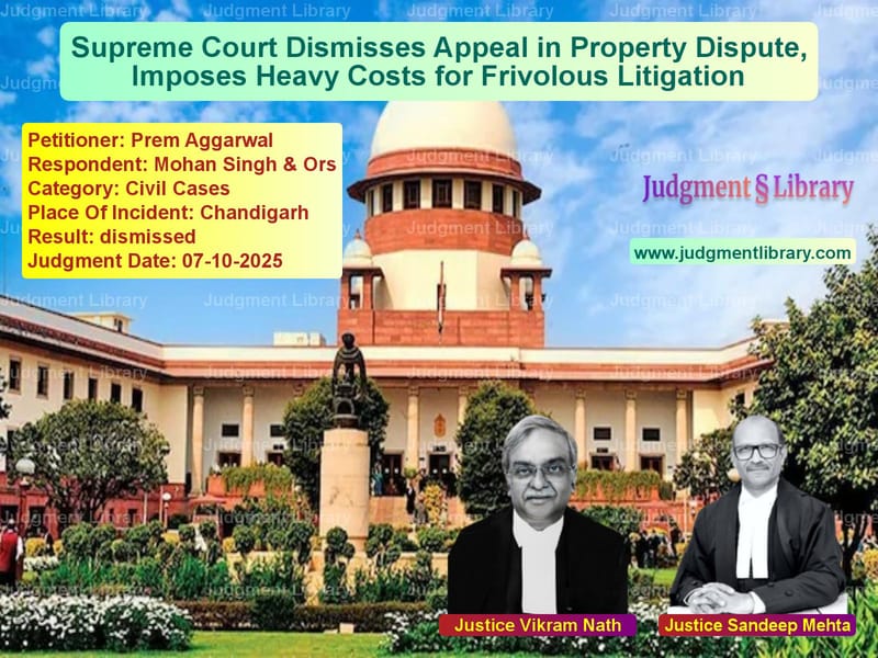 Supreme Court Dismisses Appeal in Property Dispute, Imposes Heavy Costs for Frivolous Litigation image for SC Judgment dated 07-10-2025 in the case of Prem Aggarwal vs Mohan Singh & Ors