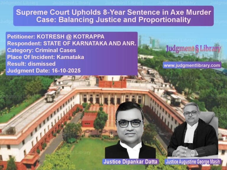 Supreme Court Upholds 8-Year Sentence in Axe Murder Case: Balancing Justice and Proportionality image for SC Judgment dated 16-10-2025 in the case of KOTRESH @ KOTRAPPA vs STATE OF KARNATAKA AND ANR.