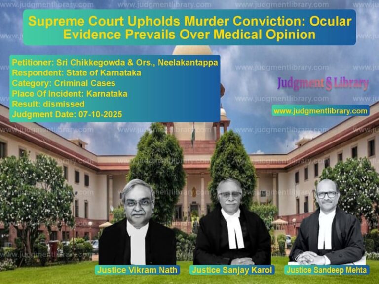 Supreme Court Upholds Murder Conviction: Ocular Evidence Prevails Over Medical Opinion image for SC Judgment dated 07-10-2025 in the case of Sri Chikkegowda & Ors., Neelak vs State of Karnataka